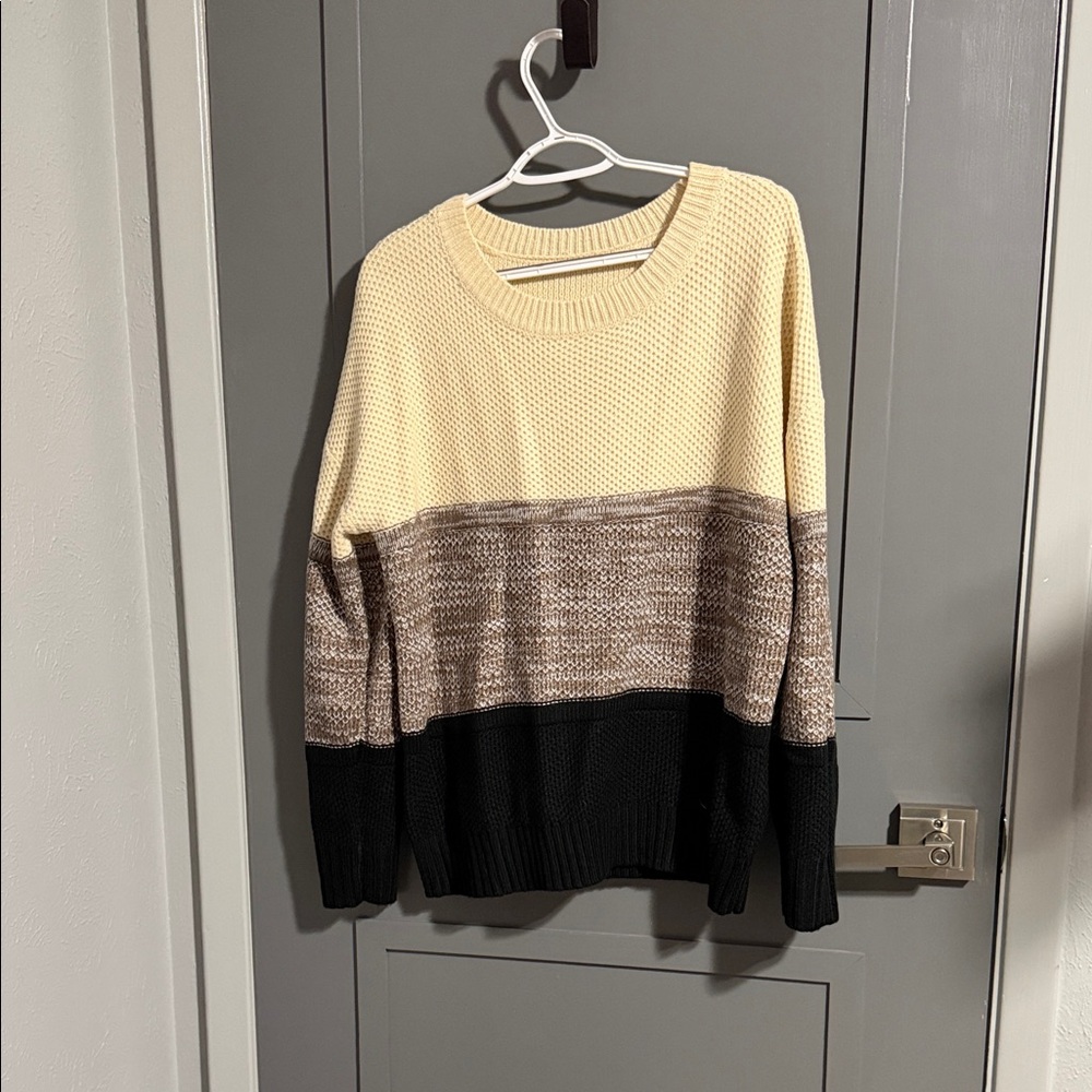 Colorblock Sweater in Cream, Brown, and Black